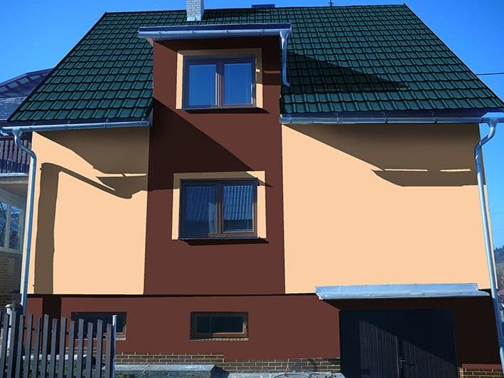 Návrh rekonstrukce fasády a střechy - přední pohled - varianta 2