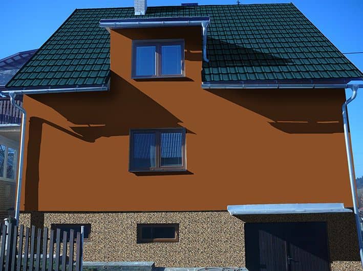 Návrh rekonstrukce fasády a střechy - přední pohled - varianta 3