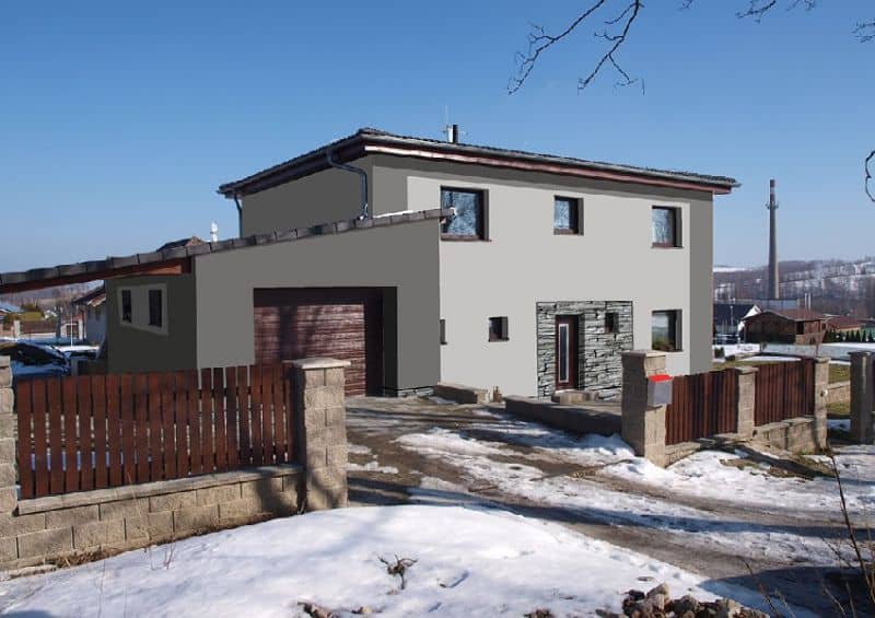 Návrh fasády rodinného domu - varianta 8 - přední pohled