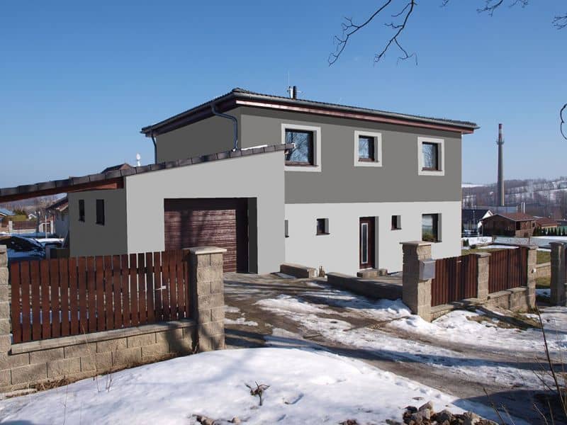 Návrh fasády rodinného domu - varianta 9 - přední pohled